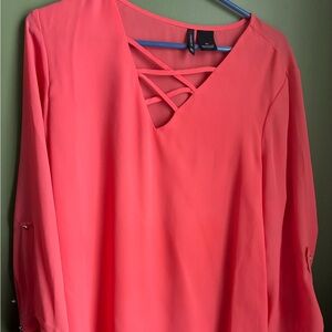 New Directions Coral Crisscross Blouse